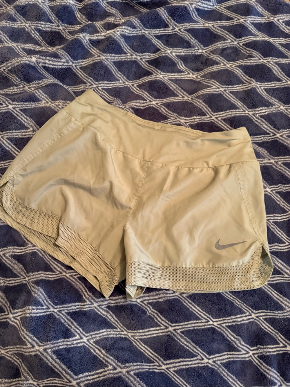 Nike Womens Pale Green Running Shorts with Mesh Trim - size small